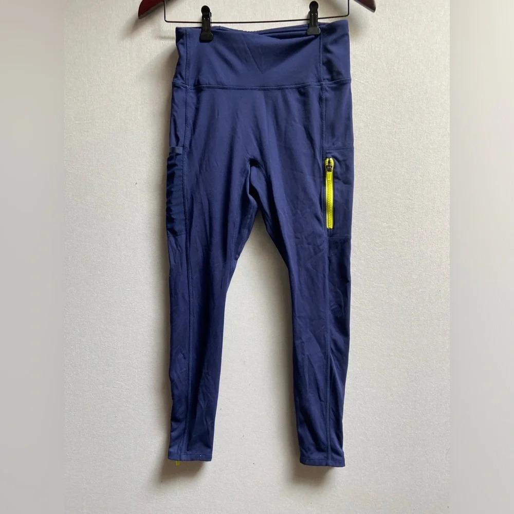 Fabletics Motion365 Blue High Waist Leggings Zipper & Mesh Pockets Size M